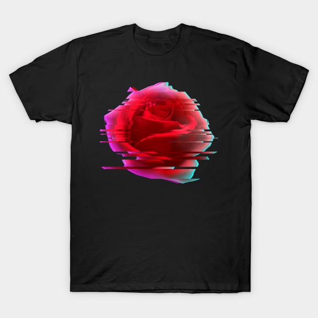 Glitch Rose Vaporwave Aesthetic Trippy Floral Psychedelic T-Shirt by Vaporwave